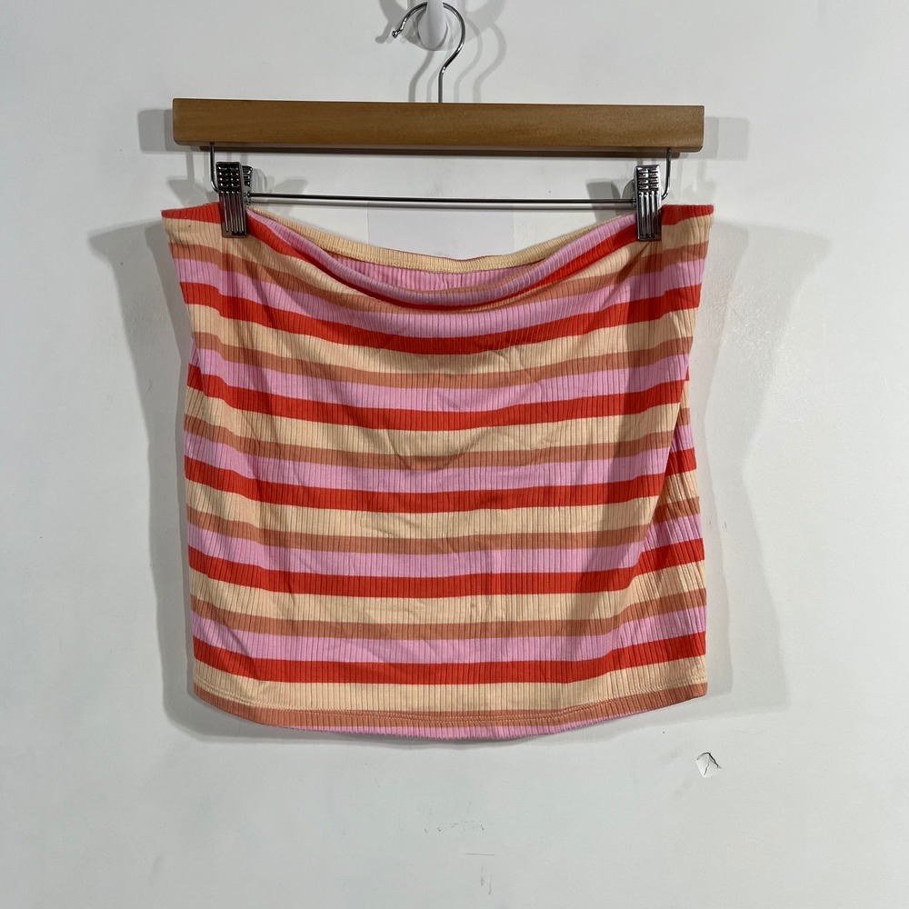 American Eagle Y2K Rainabow Boho Festival Ribbed Striped Top Womens XL Strapless